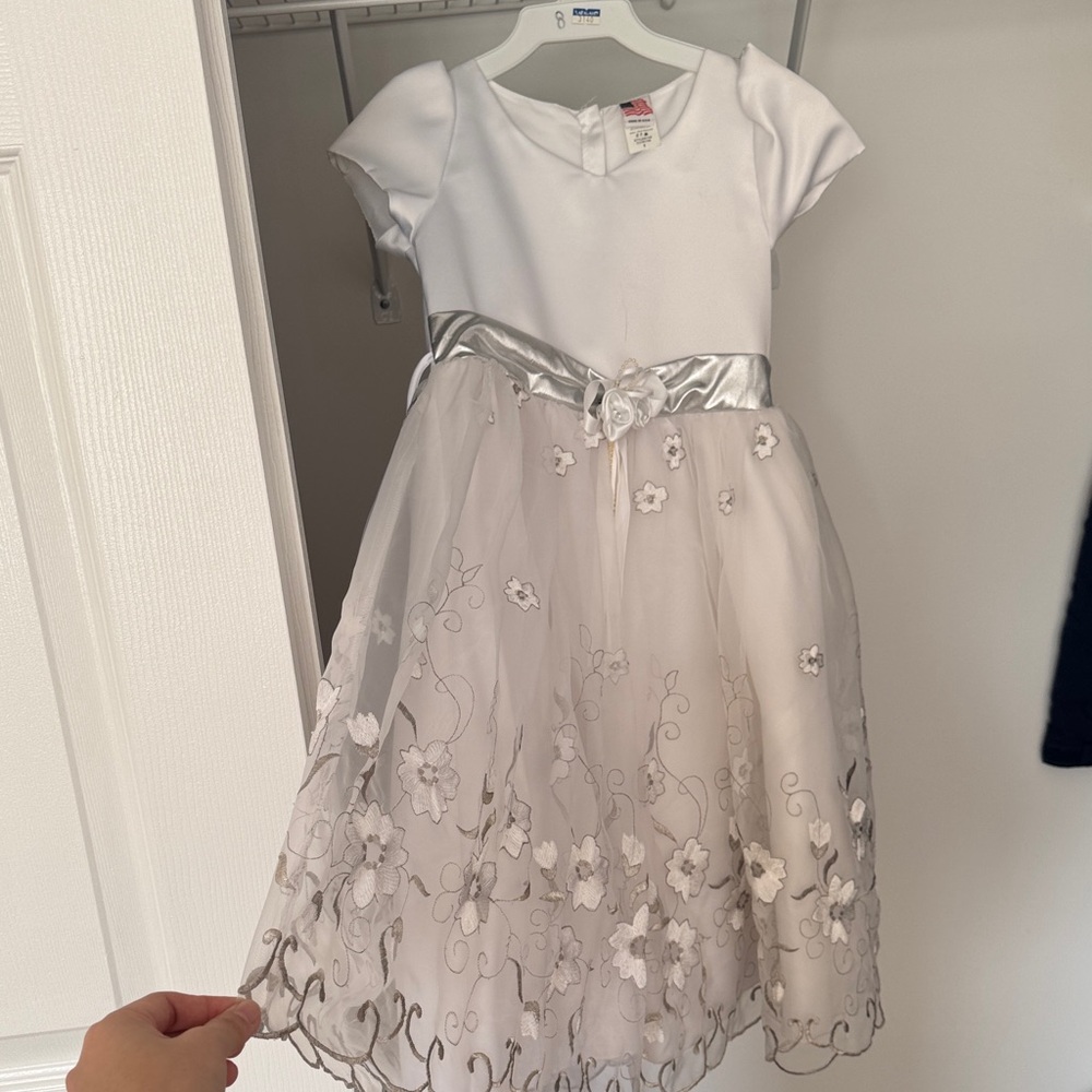 Charming White and Silver Kids Formal Dress